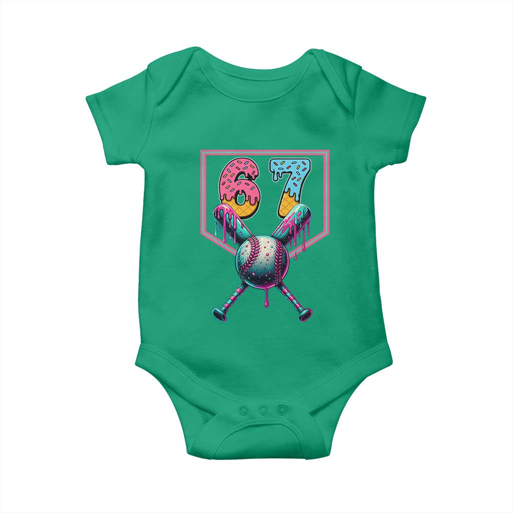 Funny Six Seven Baseball Drip Baby Onesie Number 67 Meme Drippy Bats TS02 Irish Green Print Your Wear