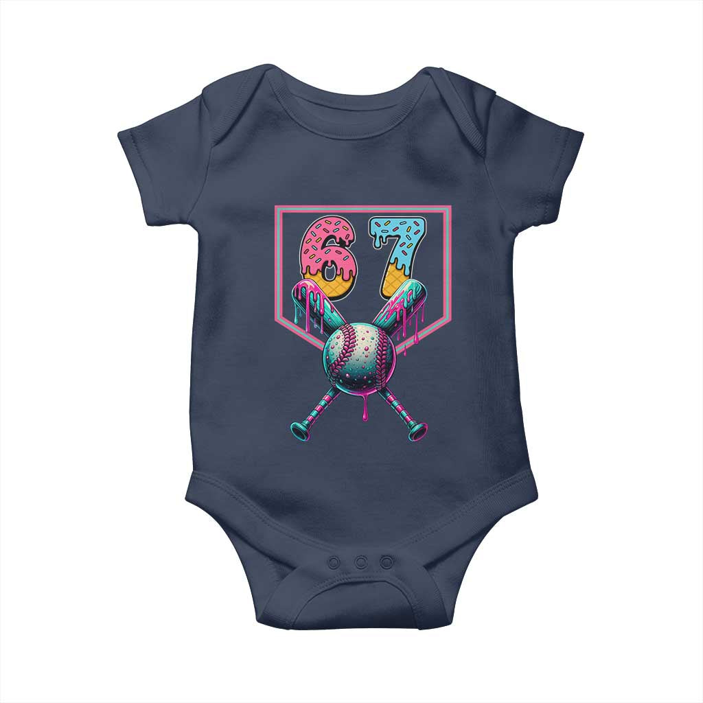 Funny Six Seven Baseball Drip Baby Onesie Number 67 Meme Drippy Bats TS02 Navy Print Your Wear