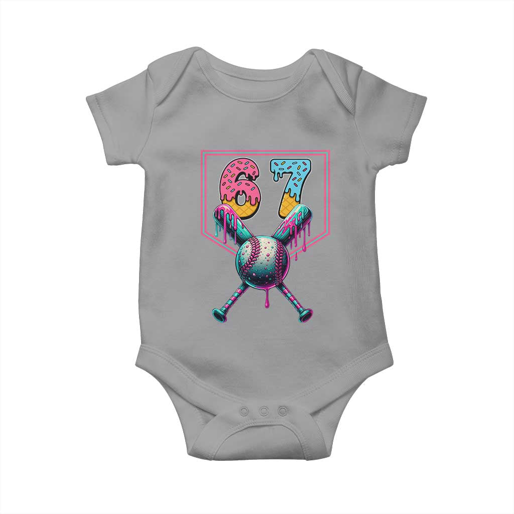 Funny Six Seven Baseball Drip Baby Onesie Number 67 Meme Drippy Bats TS02 Sport Gray Print Your Wear