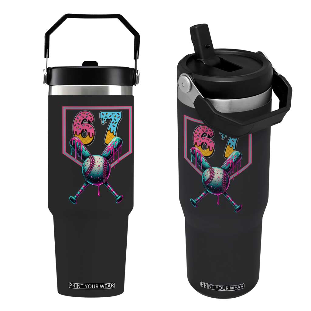 Funny Six Seven Baseball Drip Flip Straw Tumbler Number 67 Meme Drippy Bats TS02 One Size: 30 oz Black Print Your Wear