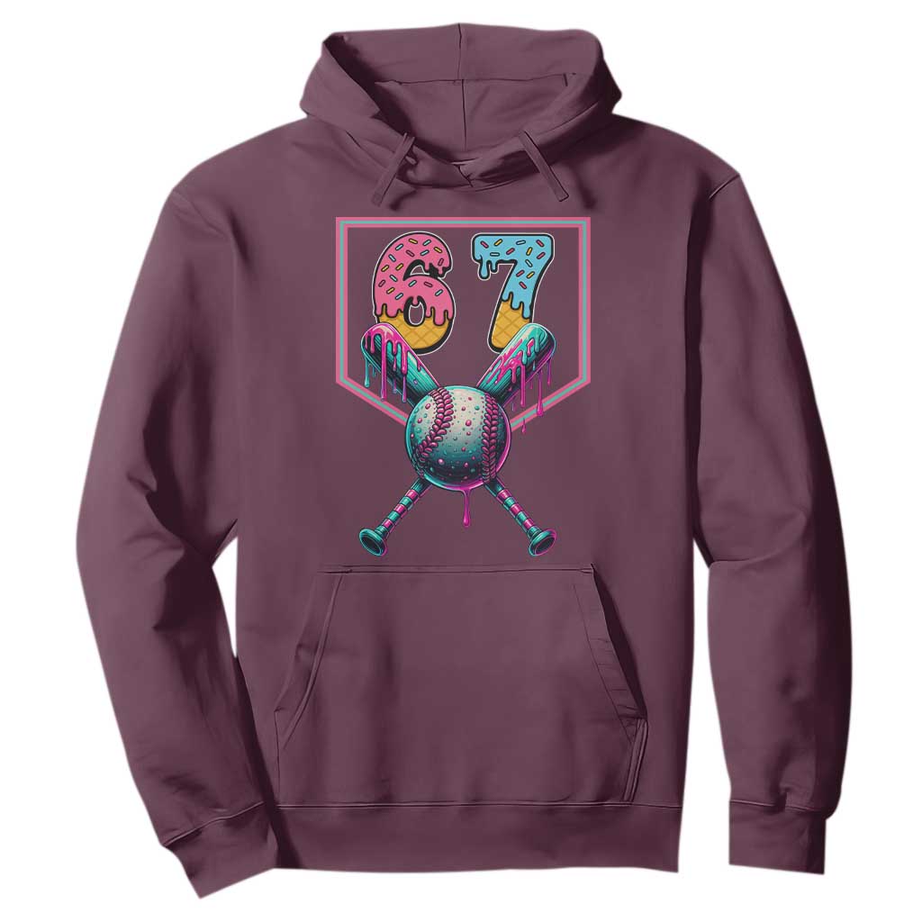 Funny Six Seven Baseball Drip Hoodie Number 67 Meme Drippy Bats TS02 Maroon Print Your Wear