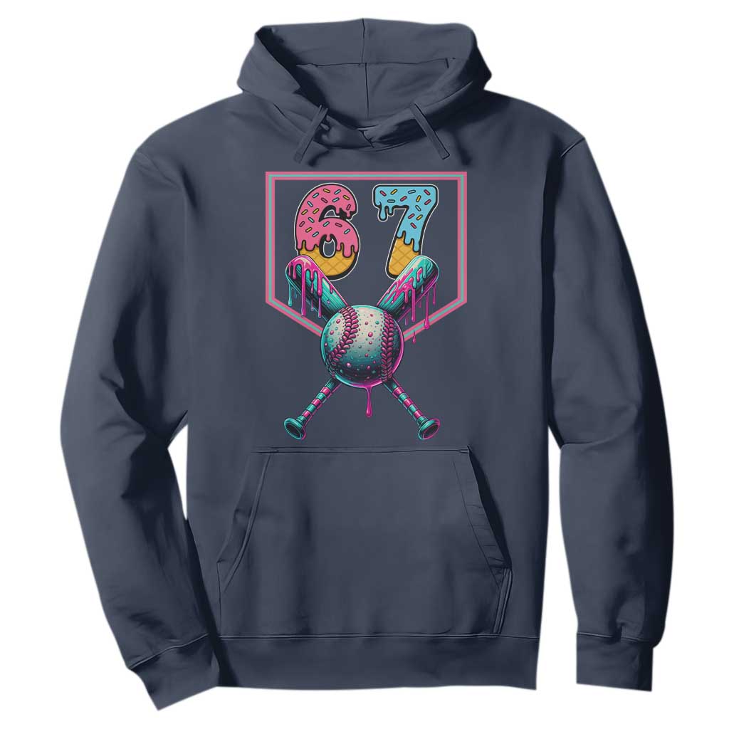 Funny Six Seven Baseball Drip Hoodie Number 67 Meme Drippy Bats TS02 Navy Print Your Wear
