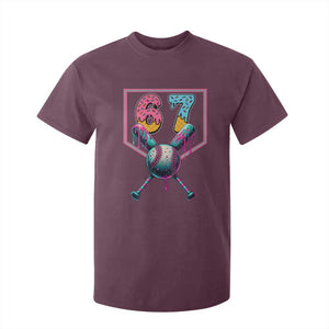 Funny Six Seven Baseball Drip T Shirt For Kid Number 67 Meme Drippy Bats TS02 Maroon Print Your Wear