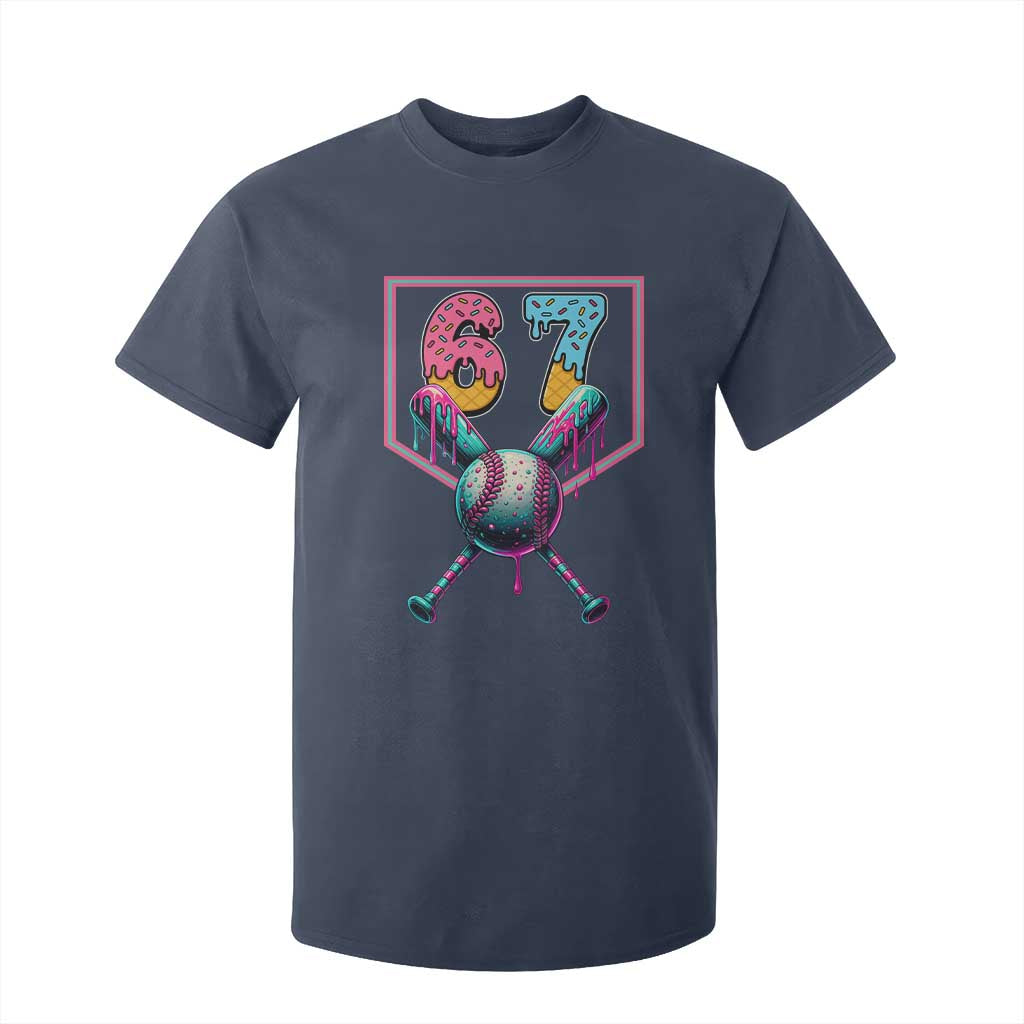 Funny Six Seven Baseball Drip T Shirt For Kid Number 67 Meme Drippy Bats TS02 Navy Print Your Wear