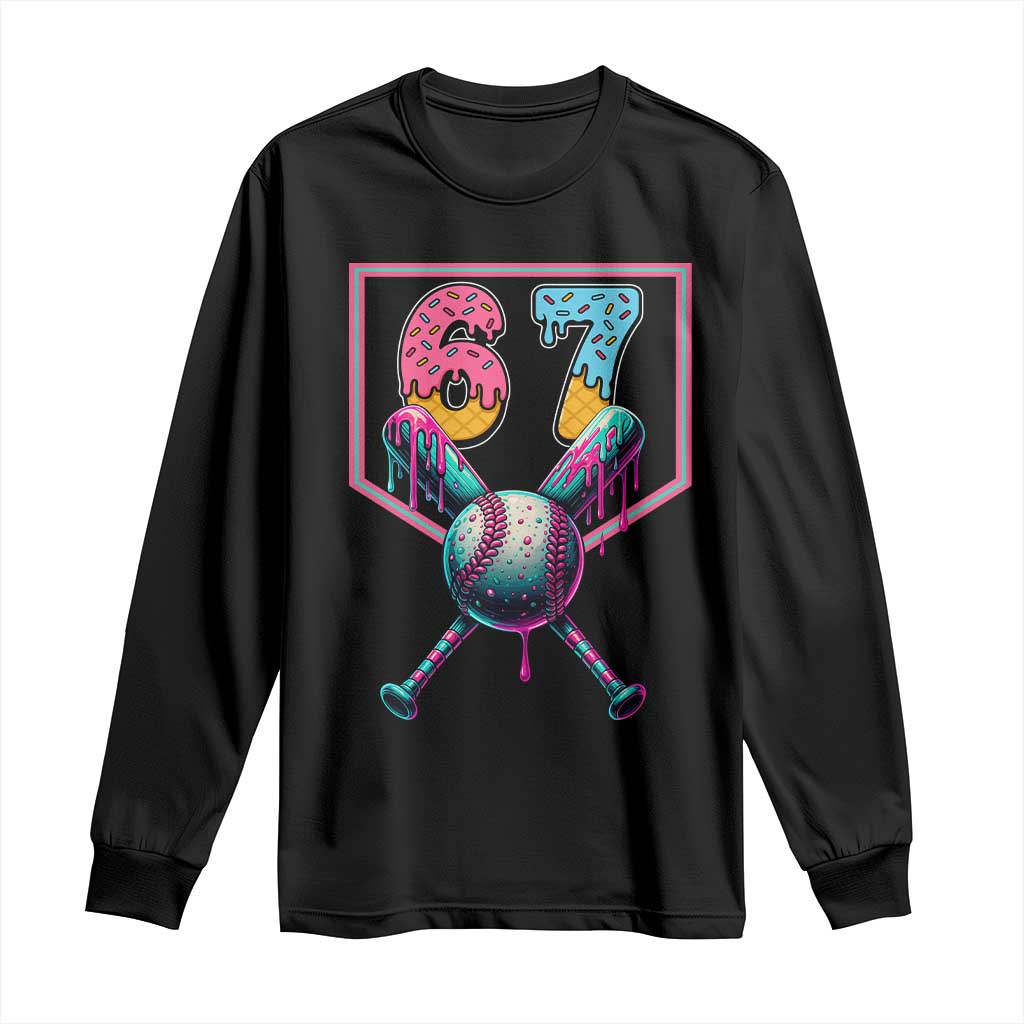 Funny Six Seven Baseball Drip Long Sleeve Shirt Number 67 Meme Drippy Bats TS02 Black Print Your Wear