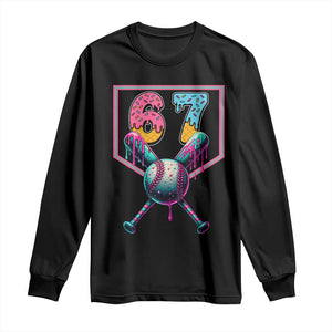 Funny Six Seven Baseball Drip Long Sleeve Shirt Number 67 Meme Drippy Bats TS02 Black Print Your Wear
