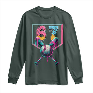 Funny Six Seven Baseball Drip Long Sleeve Shirt Number 67 Meme Drippy Bats TS02 Dark Forest Green Print Your Wear