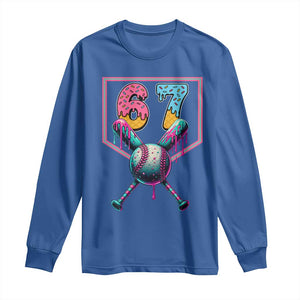 Funny Six Seven Baseball Drip Long Sleeve Shirt Number 67 Meme Drippy Bats TS02 Royal Blue Print Your Wear