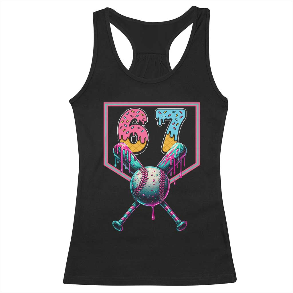 Funny Six Seven Baseball Drip Racerback Tank Top Number 67 Meme Drippy Bats TS02 Black Print Your Wear