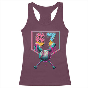 Funny Six Seven Baseball Drip Racerback Tank Top Number 67 Meme Drippy Bats TS02 Maroon Print Your Wear