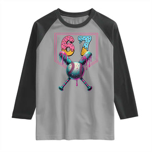 Funny Six Seven Baseball Drip Raglan Shirt Number 67 Meme Drippy Bats TS02 Sport Gray Black Print Your Wear