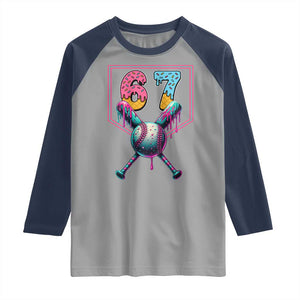 Funny Six Seven Baseball Drip Raglan Shirt Number 67 Meme Drippy Bats TS02 Sport Gray Navy Print Your Wear
