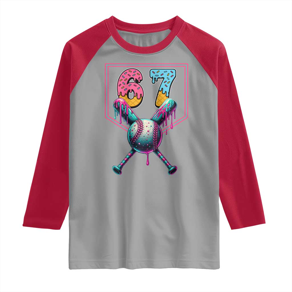 Funny Six Seven Baseball Drip Raglan Shirt Number 67 Meme Drippy Bats TS02 Sport Gray Red Print Your Wear