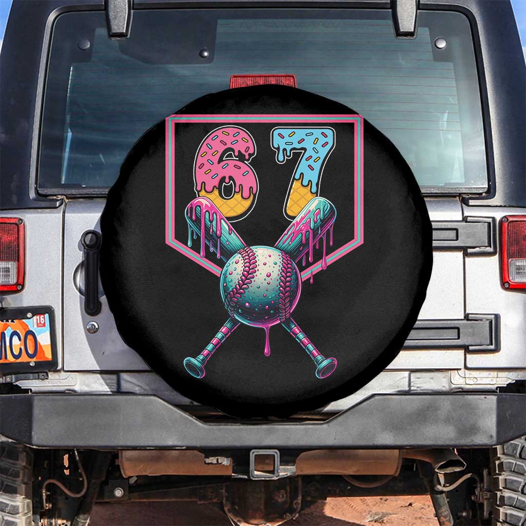 Funny Six Seven Baseball Drip Spare Tire Cover Number 67 Meme Drippy Bats TS02 No hole Black Print Your Wear