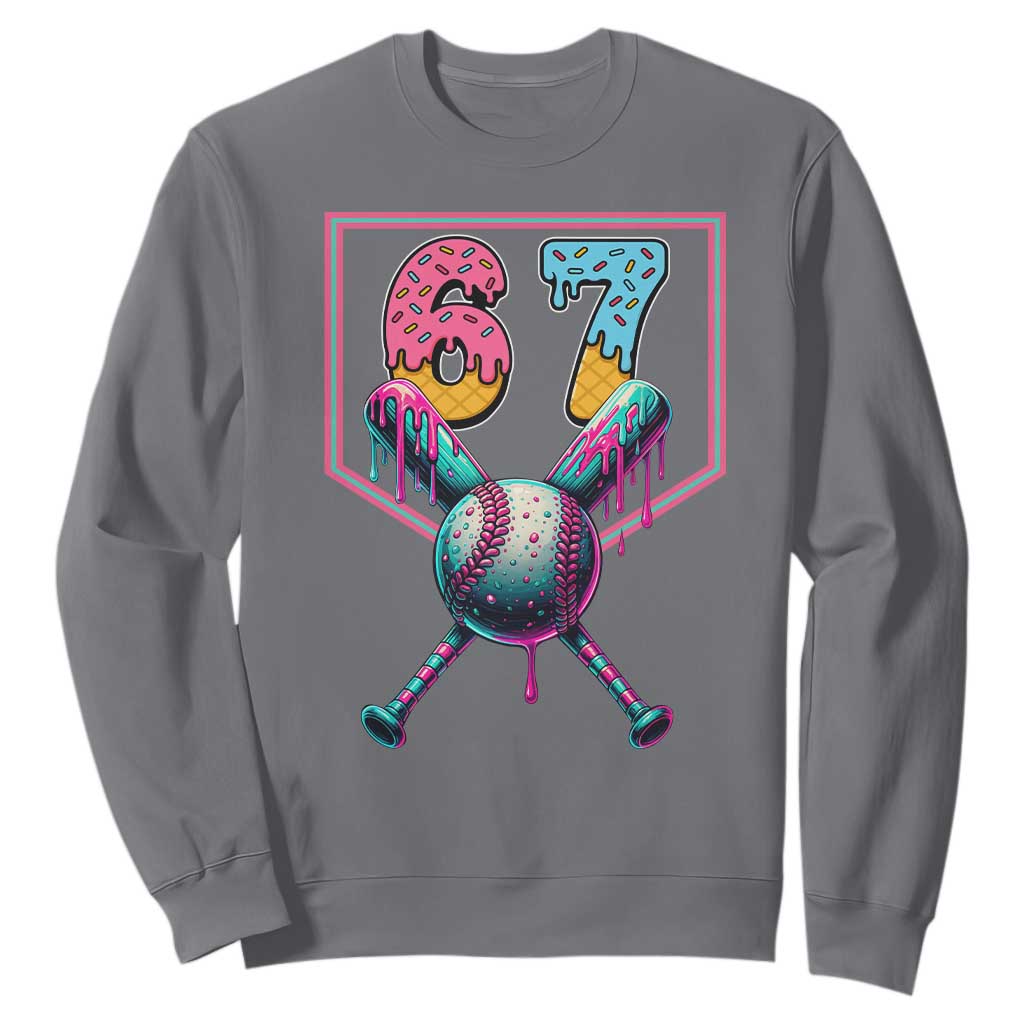 Funny Six Seven Baseball Drip Sweatshirt Number 67 Meme Drippy Bats TS02 Charcoal Print Your Wear