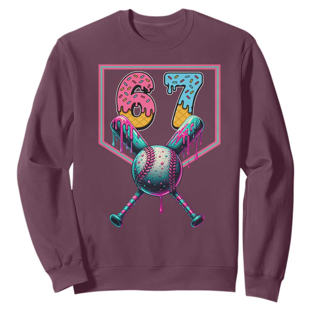 Funny Six Seven Baseball Drip Sweatshirt Number 67 Meme Drippy Bats TS02 Maroon Print Your Wear