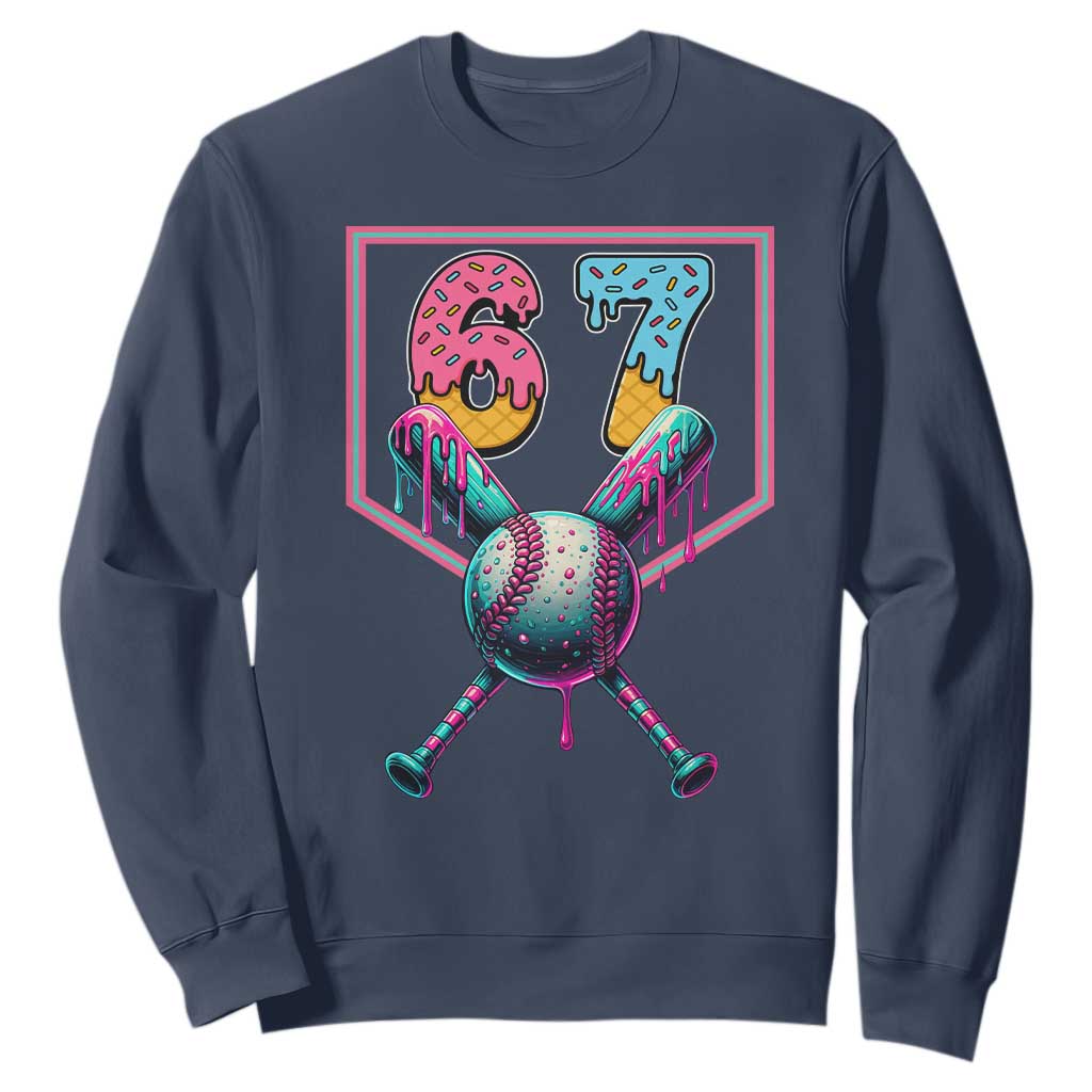 Funny Six Seven Baseball Drip Sweatshirt Number 67 Meme Drippy Bats TS02 Navy Print Your Wear