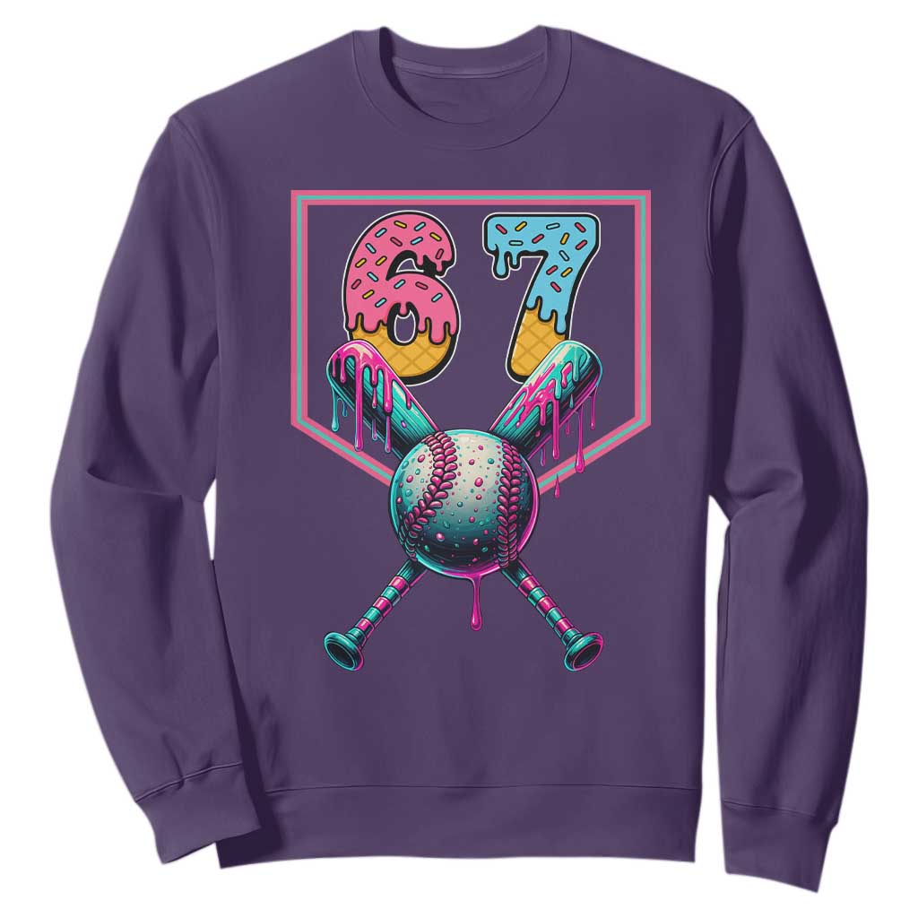 Funny Six Seven Baseball Drip Sweatshirt Number 67 Meme Drippy Bats TS02 Purple Print Your Wear