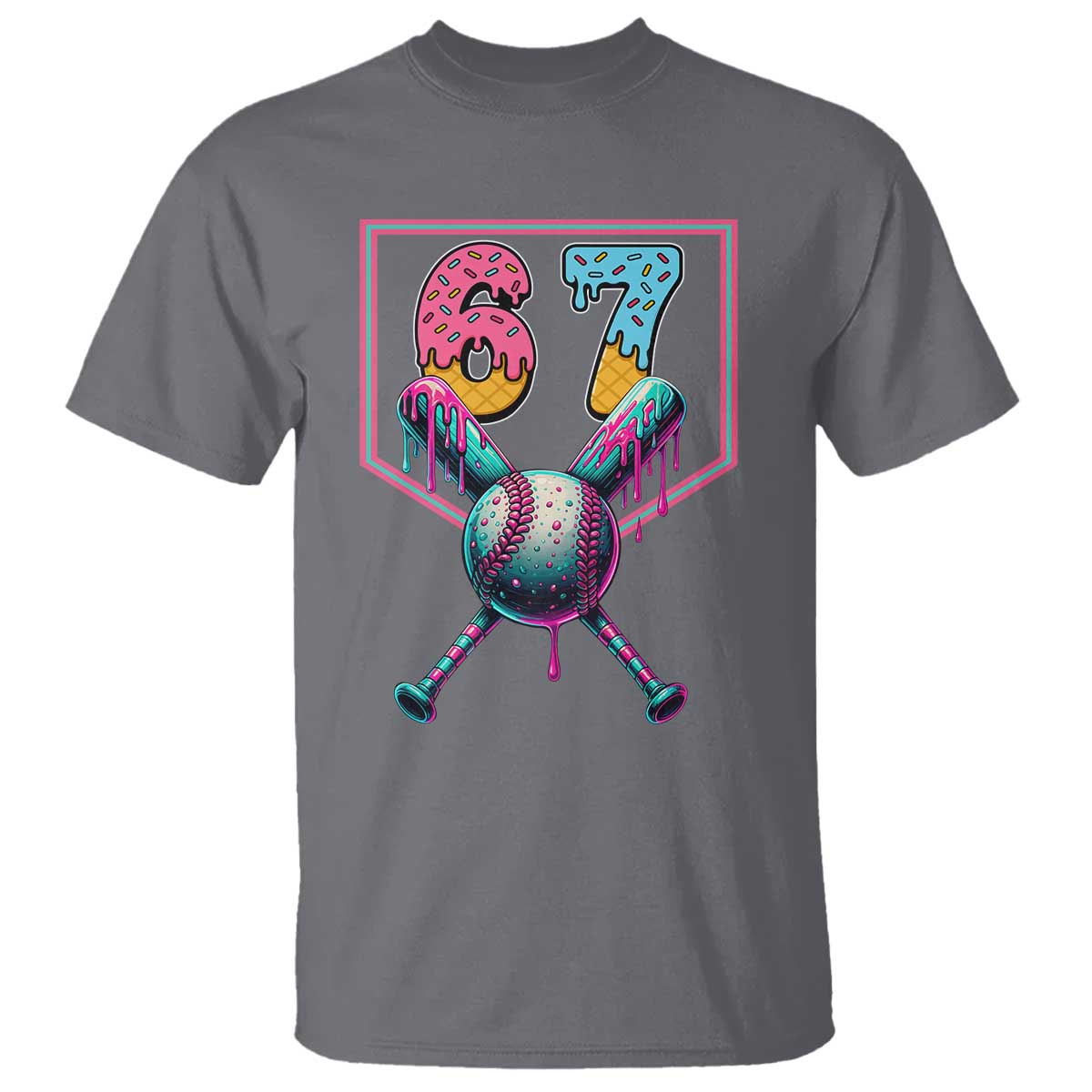 Funny Six Seven Baseball Drip T Shirt Number 67 Meme Drippy Bats TS02 Charcoal Print Your Wear