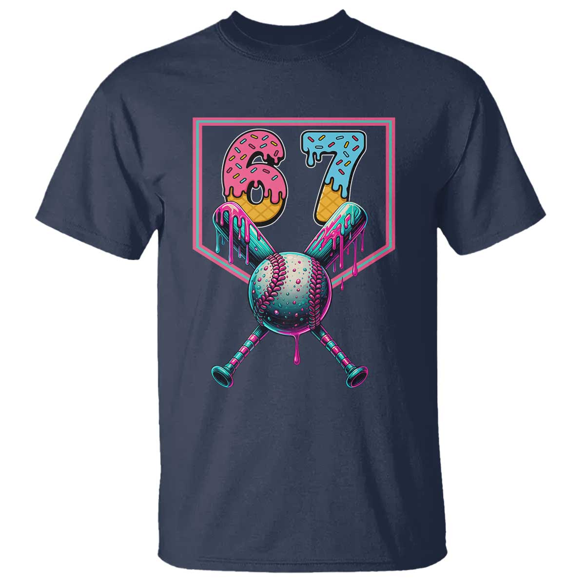 Funny Six Seven Baseball Drip T Shirt Number 67 Meme Drippy Bats TS02 Navy Print Your Wear