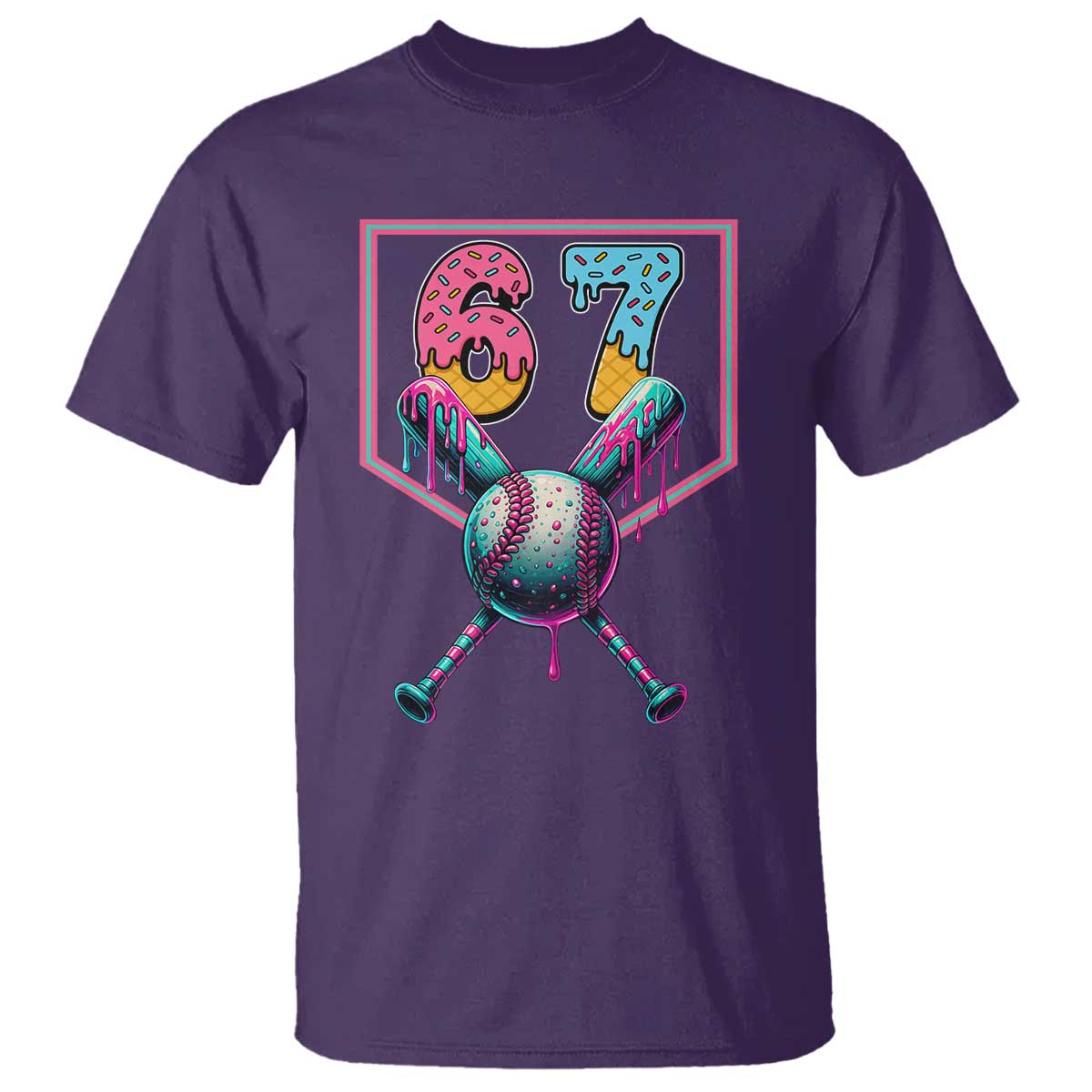 Funny Six Seven Baseball Drip T Shirt Number 67 Meme Drippy Bats TS02 Purple Print Your Wear