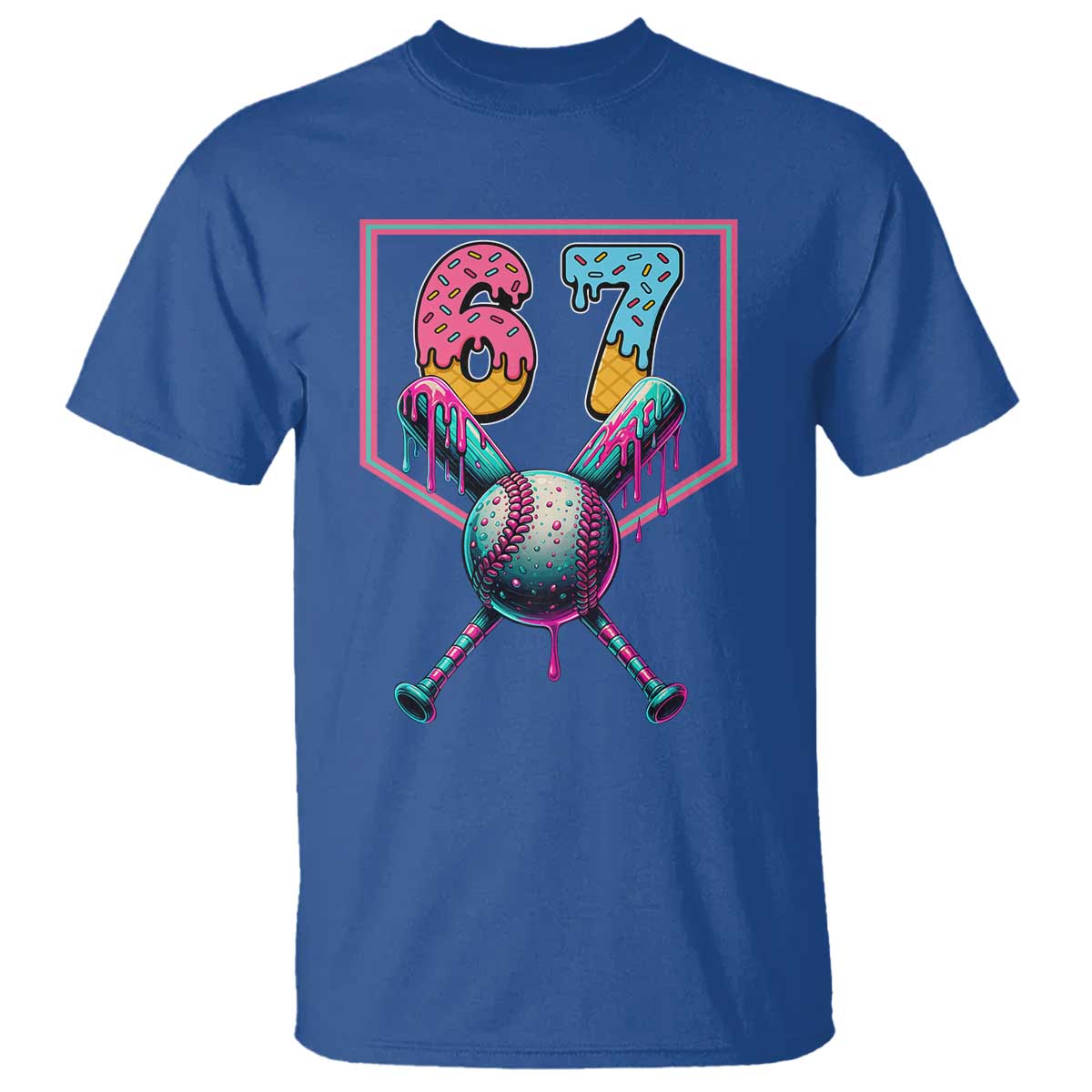 Funny Six Seven Baseball Drip T Shirt Number 67 Meme Drippy Bats TS02 Royal Blue Print Your Wear