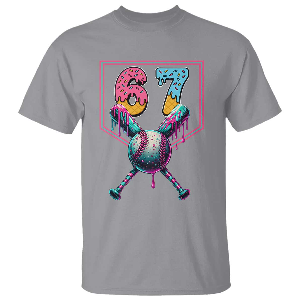 Funny Six Seven Baseball Drip T Shirt Number 67 Meme Drippy Bats TS02 Sport Gray Print Your Wear