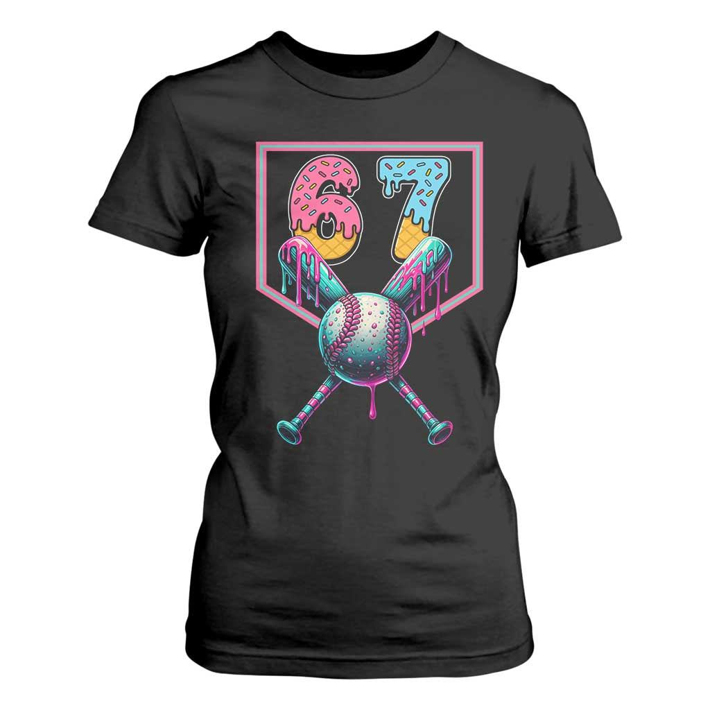 Funny Six Seven Baseball Drip T Shirt For Women Number 67 Meme Drippy Bats TS02 Black Print Your Wear