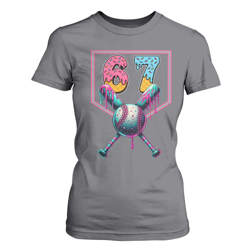 Funny Six Seven Baseball Drip T Shirt For Women Number 67 Meme Drippy Bats TS02 Charcoal Print Your Wear