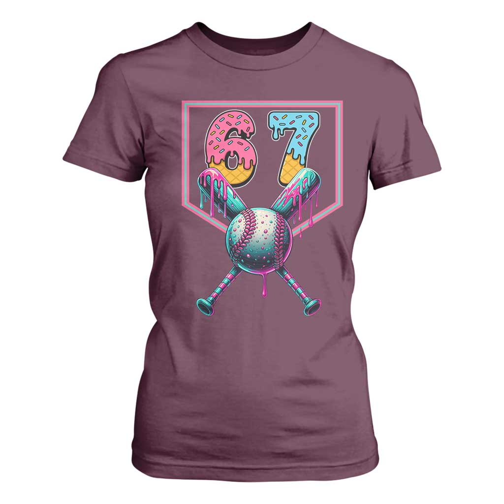 Funny Six Seven Baseball Drip T Shirt For Women Number 67 Meme Drippy Bats TS02 Maroon Print Your Wear