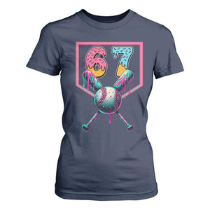 Funny Six Seven Baseball Drip T Shirt For Women Number 67 Meme Drippy Bats TS02 Navy Print Your Wear