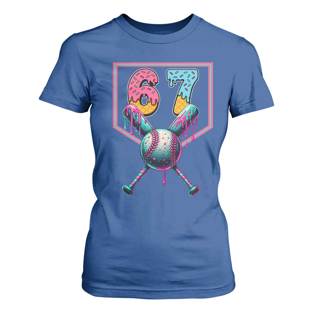 Funny Six Seven Baseball Drip T Shirt For Women Number 67 Meme Drippy Bats TS02 Royal Blue Print Your Wear