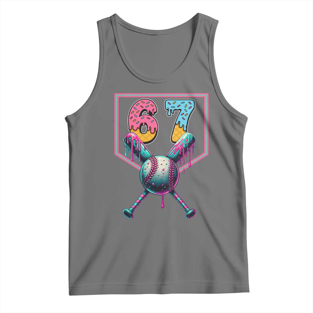 Funny Six Seven Baseball Drip Tank Top Number 67 Meme Drippy Bats TS02 Black Heather Print Your Wear
