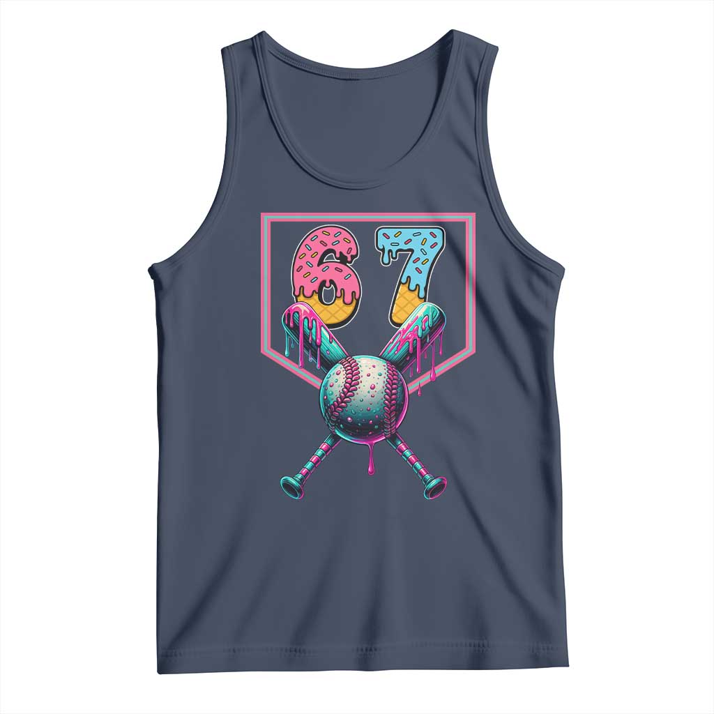 Funny Six Seven Baseball Drip Tank Top Number 67 Meme Drippy Bats TS02 Navy Print Your Wear