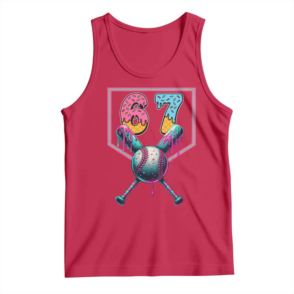 Funny Six Seven Baseball Drip Tank Top Number 67 Meme Drippy Bats TS02 Red Print Your Wear