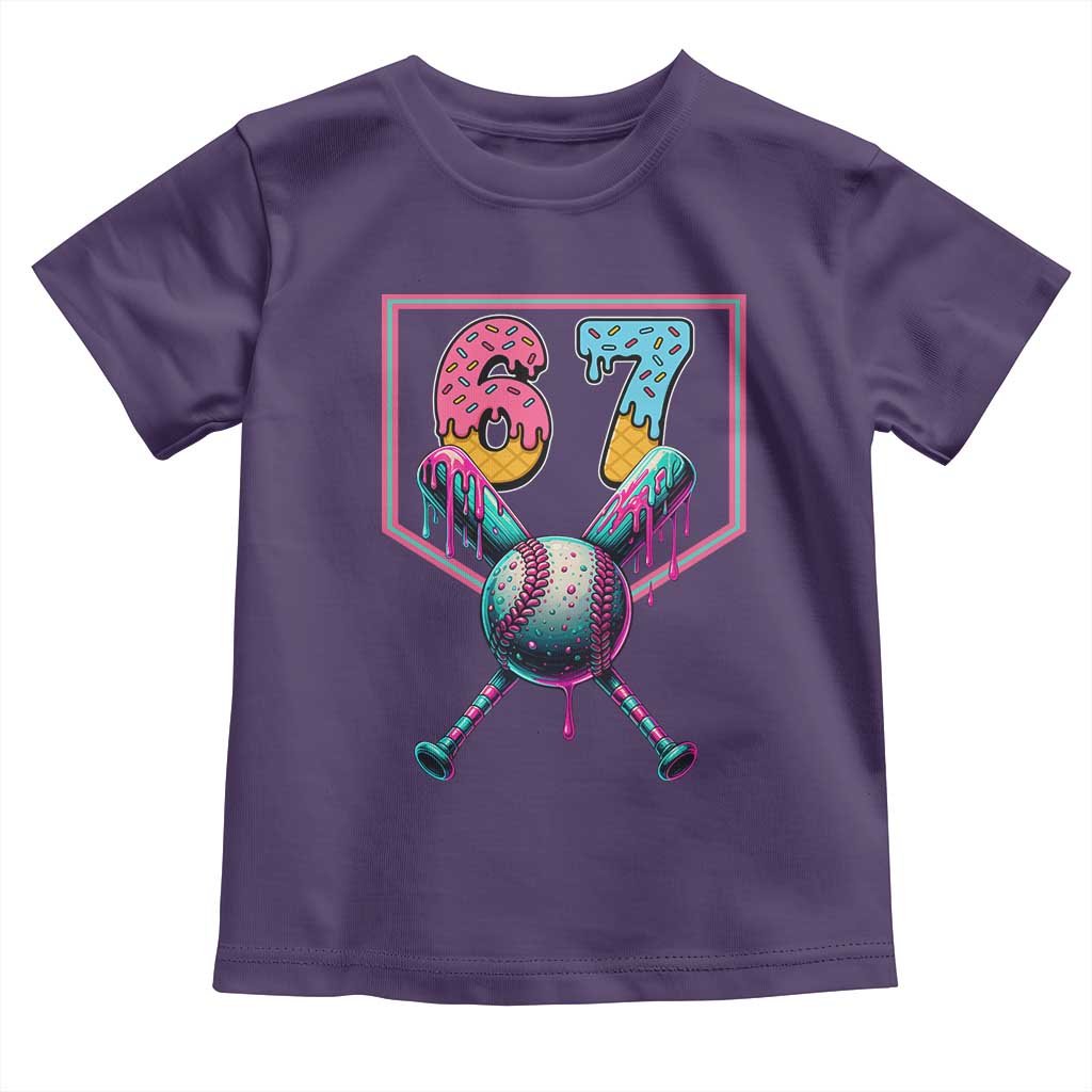 Funny Six Seven Baseball Drip Toddler T Shirt Number 67 Meme Drippy Bats TS02 Purple Print Your Wear