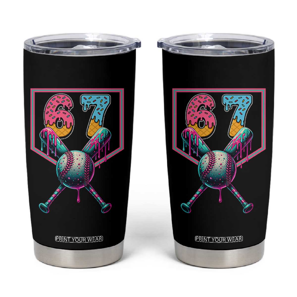 Funny Six Seven Baseball Drip Tumbler Cup Number 67 Meme Drippy Bats TS02 Black Print Your Wear