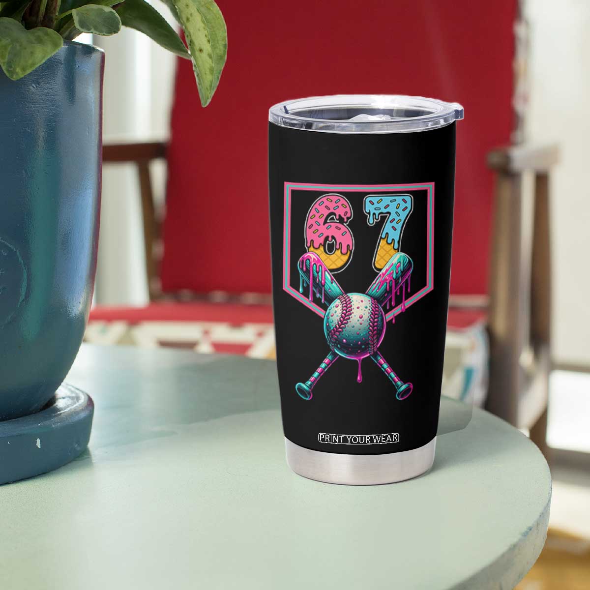 Funny Six Seven Baseball Drip Tumbler Cup Number 67 Meme Drippy Bats TS02 Print Your Wear