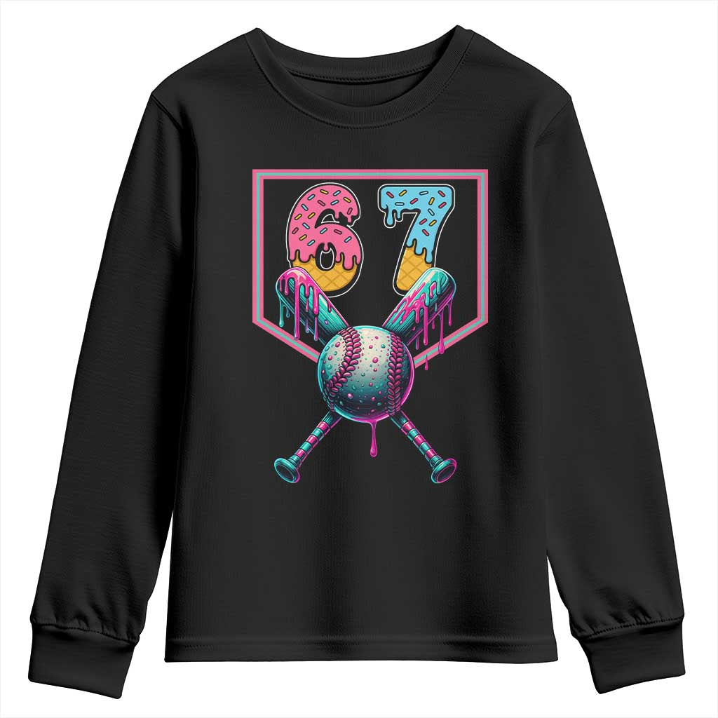 Funny Six Seven Baseball Drip Youth Sweatshirt Number 67 Meme Drippy Bats TS02 Black Print Your Wear