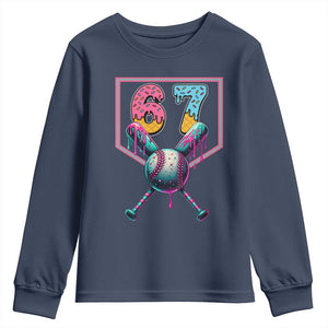 Funny Six Seven Baseball Drip Youth Sweatshirt Number 67 Meme Drippy Bats TS02 Navy Print Your Wear