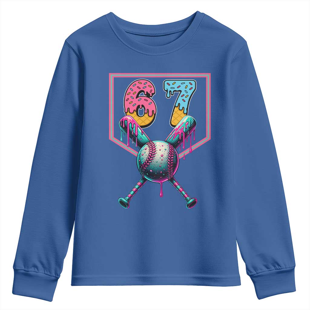 Funny Six Seven Baseball Drip Youth Sweatshirt Number 67 Meme Drippy Bats TS02 Royal Blue Print Your Wear