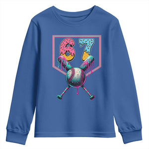 Funny Six Seven Baseball Drip Youth Sweatshirt Number 67 Meme Drippy Bats TS02 Royal Blue Print Your Wear