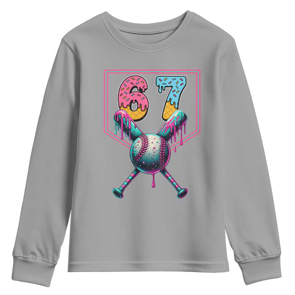 Funny Six Seven Baseball Drip Youth Sweatshirt Number 67 Meme Drippy Bats TS02 Sport Gray Print Your Wear