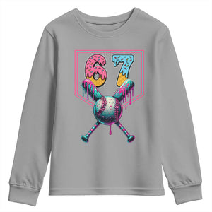 Funny Six Seven Baseball Drip Youth Sweatshirt Number 67 Meme Drippy Bats TS02 Sport Gray Print Your Wear