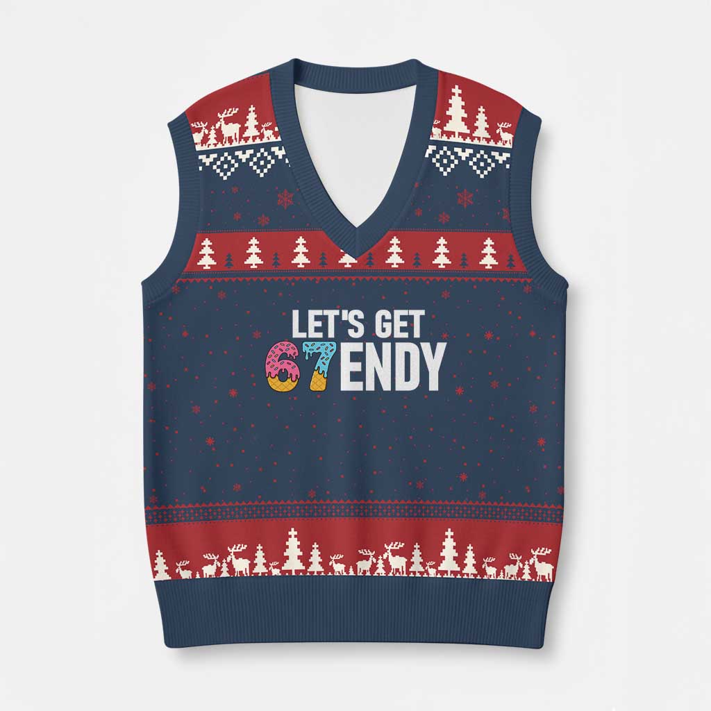 Funny Six Seven 67 V-Neck Knit Sweater Vest Lets Get Sendy 6 7 Meme Icecream TS02 Navy Red Print Your Wear