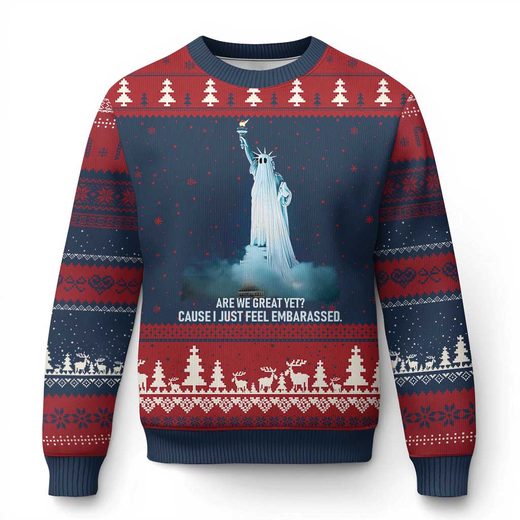Statue of Liberty Ghost Ugly Christmas Sweater Are We Great Yet Cause I Just Feel Embarrased TS02 Navy Red Print Your Wear