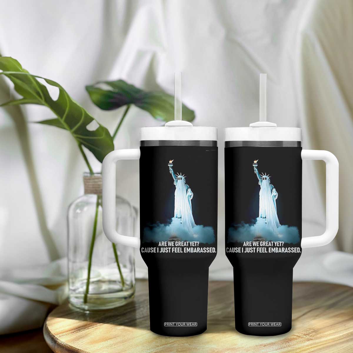Statue of Liberty Ghost Tumbler With Handle Are We Great Yet Cause I Just Feel Embarrased TS02 Print Your Wear