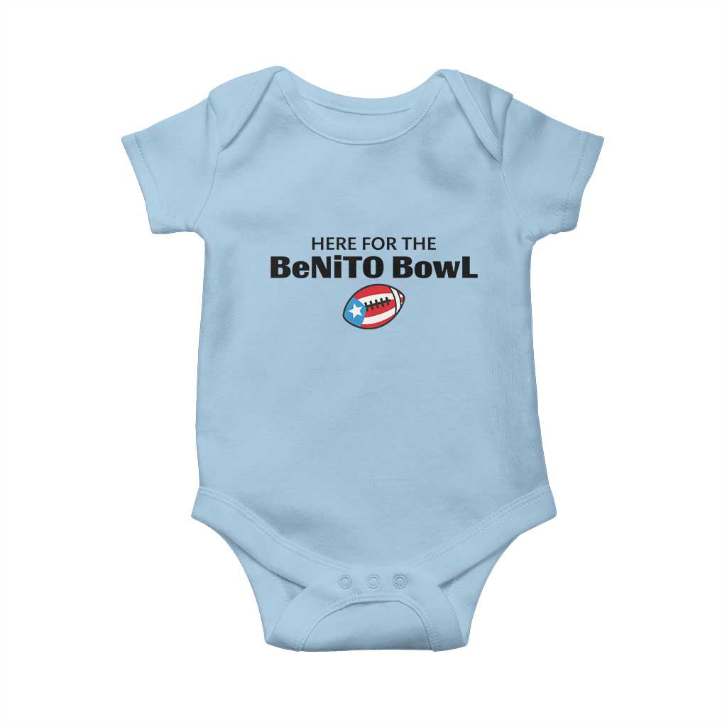 Here For The Benito Bowl Baby Onesie Funny Puerto Rican Football Party Celebration TS02 Light Blue Print Your Wear