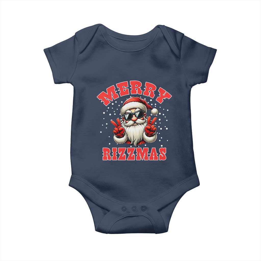 Funny Santa Rizz Christmas Baby Onesie Merry Rizzmas Claus Funny Xmas TS02 Navy Print Your Wear