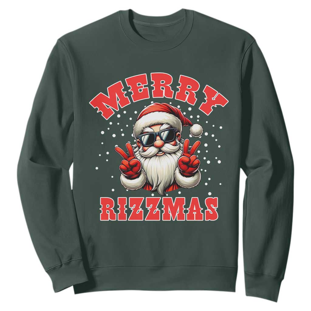 Funny Santa Rizz Christmas Sweatshirt Merry Rizzmas Claus Funny Xmas TS02 Dark Forest Green Print Your Wear